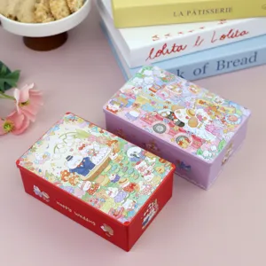 Wedding gift tin box with cute rabbit illustration, perfect rectangular candy storage container.