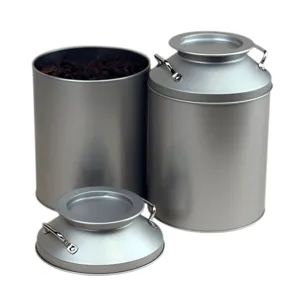 Silver tinplate tea canister set, vintage double-eared loose tea storage box for kitchen.