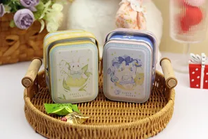 Jolie petite boîte en métal avec poignée, boîte cadeau de bonbons portable avec design de lapin mignon.