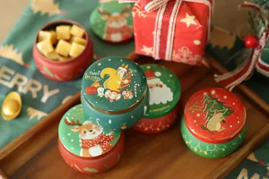 Boîte en fer blanc de forme tambour de Noël pour bonbons et emballage cadeau fête