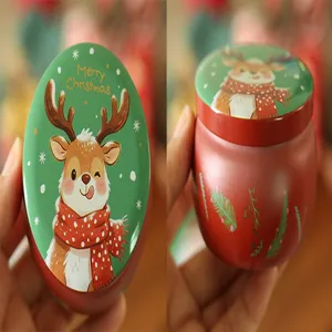 Boîte en métal en forme de tambour de Noël pour bougie parfumée emballage cadeau joli cerf