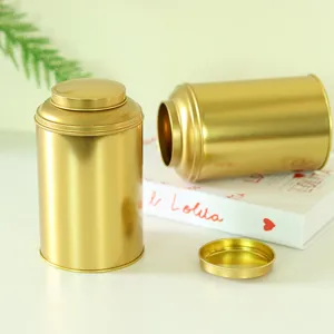 Gold metal tea tin container moisture-proof tinplate storage jar for kitchen home organization