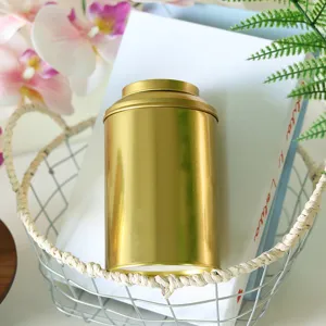 Gold metal tea tin container, moisture-proof tinplate storage jar for kitchen dry food wholesale