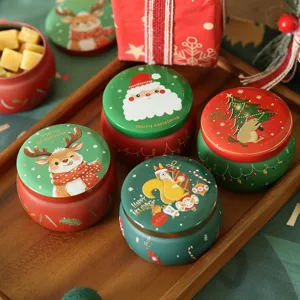 Boîte en Fer-Blanc Ronde en Forme de Tambour de Noël Conteniteur de Boîte de Rangement de Thé de Bougie Parfumée de Bonbons en Métal Emballage Cadeau de Vacances