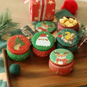 Boîte ronde en métal de Noël conteneur de bonbons stockage boîte cadeau décorative
