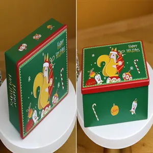 Boîte cadeau en fer-blanc rectangulaire de Noël avec écureuil, idéale pour les biscuits.