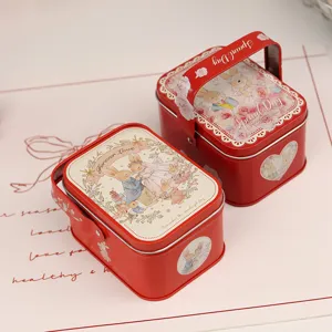 Boîte cadeau en fer blanc rouge pour mariage avec lapin mignon, idéale pour bonbons.
