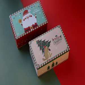 Boîte en fer-blanc rectangulaire de Noël biscuits bonbons emballage cadeau métal
