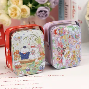 Jolie boîte à bonbons de mariage en métal avec poignée, joli motif d'ours pour fête.