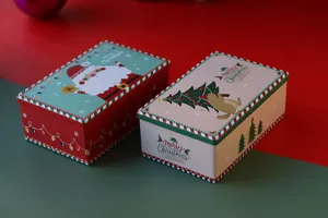 Boîte cadeau en métal rectangulaire de Noël pour biscuits et bonbons, emballage de fêtes.