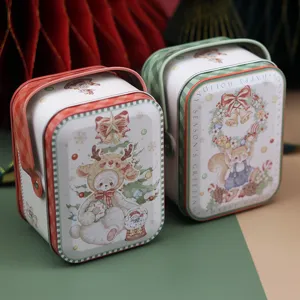 Boîte en fer-blanc de Noël boîte cadeau de bonbons portable jolie boîte de rangement de vacances