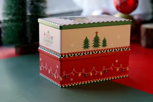 Boîte cadeau en métal rectangulaire de Noël pour biscuits et bonbons, contenant de stockage.