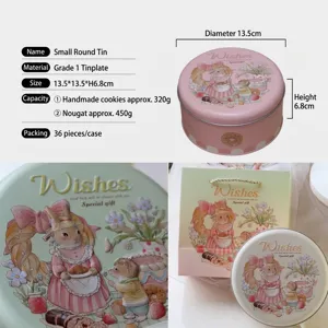 Scatola di latta rotonda con rilievo e illustrazione di coniglio per dolci