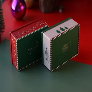 Boîte en fer-blanc rectangulaire de Noël conteneur cadeau pour biscuits bonbons emballage