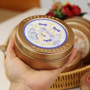 Boîte ronde en métal doré avec autocollant lapin mignon pour cadeaux de mariage thé emballage