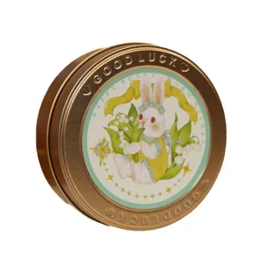 Boîte ronde en fer blanc doré mariage bonbons emballage conteneur métallique mat avec lapin