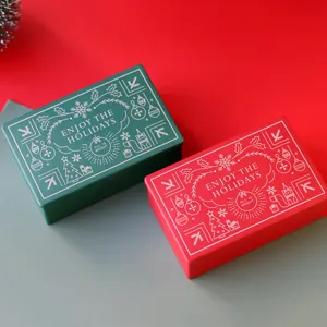 Boite Cadeau en Metal Rectangulaire de Noel pour Biscuits et Bonbons, Rouge et Vert