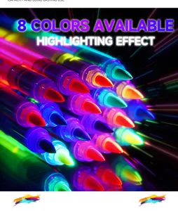 Colorful direct liquid fluorescent highlighter pens set for art painting and highlighting.