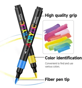 Detail eines Acryl-Pinselmarkers mit Faserspitze und Farberkennung