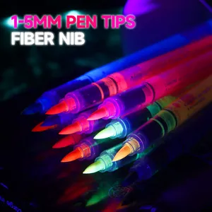 Glow liquid marker pens with 1-5mm fiber nibs set for party and festival art design.