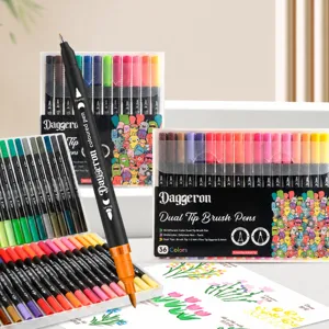 Dual Tip Watercolor Brush Pen Set Plastic Water Based Ink Fineliner Coloring Drawing Markers For Students Art Supplies