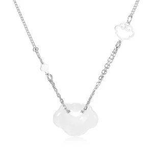 Elegante collana in argento con ciondolo a lucchetto Ping'an in calcedonio bianco e charm Ruyi