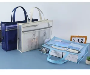 Transparent mesh file bag large capacity document storage tote multi-function waterproof organizer