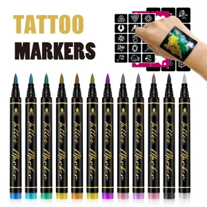 12 colores juego de rotuladores de tatuaje con plantillas arte corporal dibujo temporal