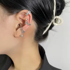 Εξαιρετικό ασημένιο σετ ear cuff με ζιργκόν, σχέδια σταυρού και κορώνας στο αυτί