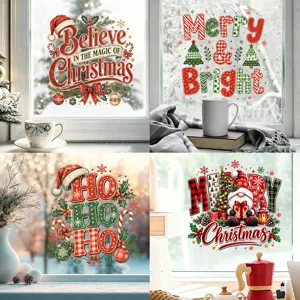 Christmas Static Window Clings PVC Removable Stickers For Glass Door Shop Window Reusable Holiday Gnome Santa Decals