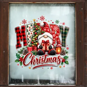Festive Merry Christmas gnome static window cling for shop window and home decoration