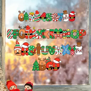 Vue détaillée des autocollants statiques pour fenêtres avec alphabet et chiffres de Noël