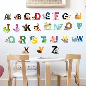 Educational 26 cartoon animal alphabet wall stickers for nursery and playroom decor