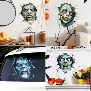 3D Zombie Breaking Through Wall Sticker Halloween Horror Window Decal PVC Double Sided Adhesive Wallpaper Waterproof Party Decor