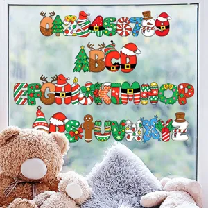 Autocollants de fenêtre statiques alphabet et chiffres de Noël pour décoration.
