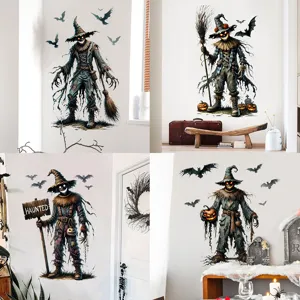 Halloween Vogelscheuche Fledermaus Wandaufkleber UV Selbstklebende Doppelseitige Fensterdekoration Für Glastür Party Dekor