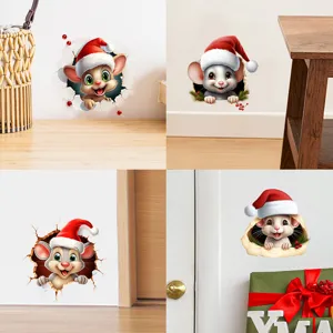 Adesivo da Parete Topo di Natale 3D Impermeabile Rimovibile in PVC Cartone Animato Animale Decalcomania Per Soggiorno Camera da Letto