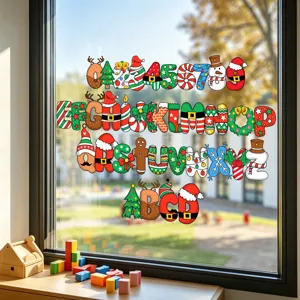 Stickers Statiques de Fenêtre Lettres et Chiffres de Noël Autocollants Double Face pour Vitrines de Magasins Décoration de Maison PVC