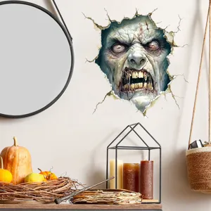 3D zombie wall sticker with realistic wall breaking effect for Halloween party decor