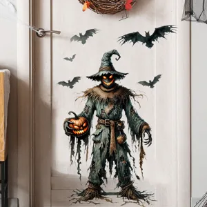 Gruseliger Halloween Vogelscheuche Türaufkleber mit Fledermäusen
