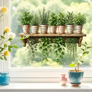 UV Self-Adhesive Double Sided Window Stickers Potted Green Plants Herbs Pattern PVC Removable Decorative Wall Decals Home Decor