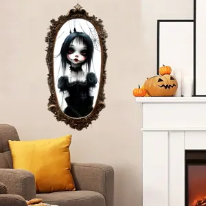 Gothic horror meisje muursticker in vintage frame voor Halloween feest decoratie