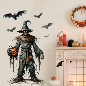 Gruselige Halloween Vogelscheuche und Fledermaus Wandaufkleber für Deko