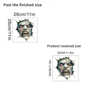 Detailed size specifications for 3D zombie wall decal showing exact product dimensions.