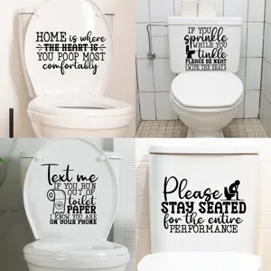 Funny Toilet Stickers Waterproof PVC Bathroom Wall Decals Humorous Slogan Self-Adhesive Removable Decor For Toilet Lid Tank