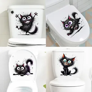 Lustiger Humorvoller Schwarzer Katze Wasserdichter Selbstklebender Wandaufkleber PVC Toilettenaufkleber Für Badezimmer Dekoration