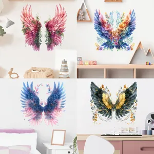 Adesivo da Parete in PVC Impermeabile con Ali di Piume e Vite di Fiori Murale Moderno Autoadesivo Rimovibile per Decorazione Casa