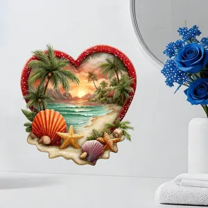 Detail view of heart-shaped beach wall decal applied to a clean white wall