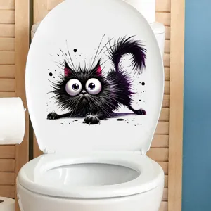 Lustiger wasserdichter Katzenaufkleber mit großen Augen auf einem Toilettendeckel