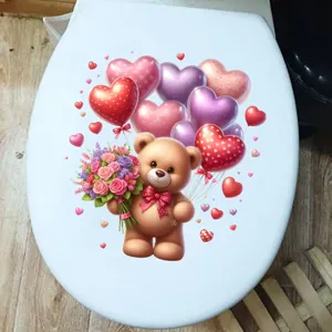 Schattige Valentijnsdag beer met hartballonnen decoratieve sticker op toiletdeksel